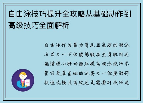 自由泳技巧提升全攻略从基础动作到高级技巧全面解析